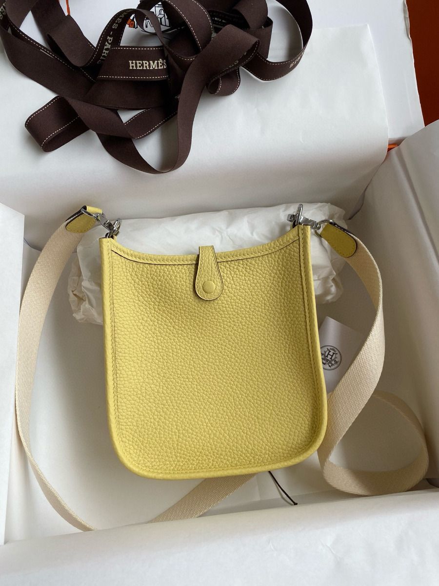 Hermes Evelyne Mini Handmade Bag in Jaune Poussin Clemence Leather - Image 3