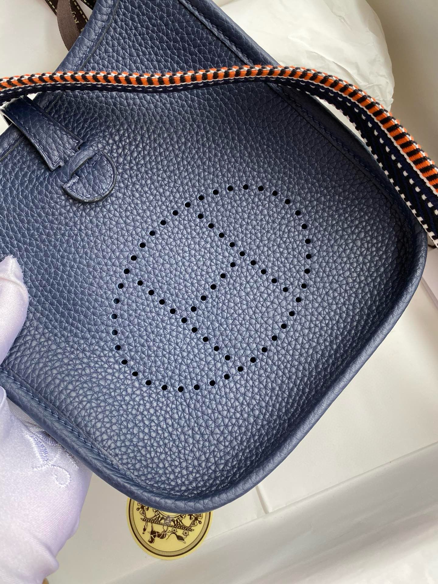 Hermes Evelyne Mini Handmade Bag in Navy Blue Clemence Leather - Image 4