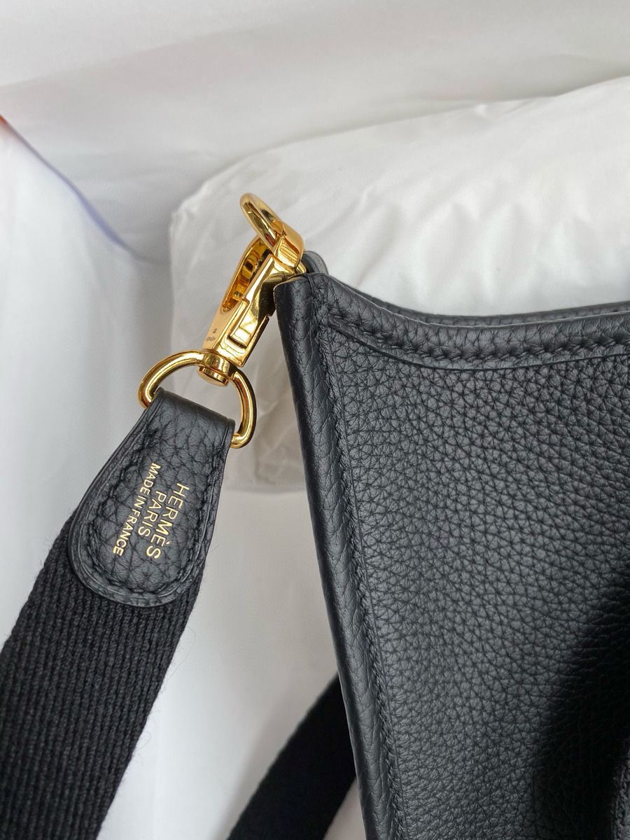 Hermes Evelyne Mini Handmade Bag in Black Clemence Leather - Image 8