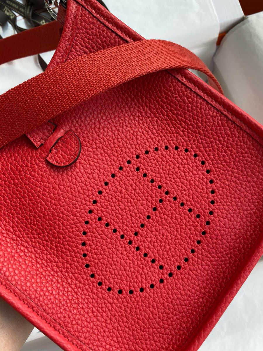 Hermes Evelyne Mini Handmade Bag in Red Clemence Leather - Image 4