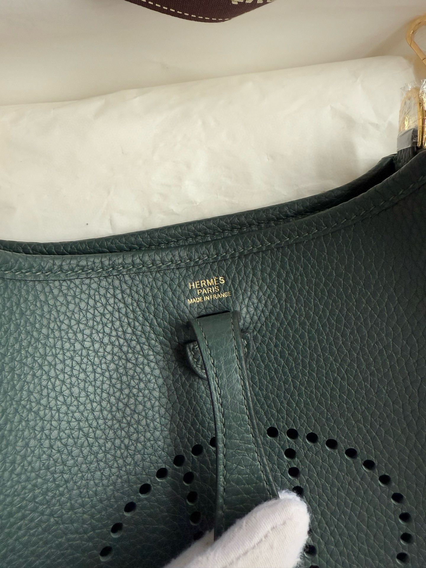 Hermes Evelyne Mini Handmade Bag in Vert Cypres Clemence Leather - Image 9