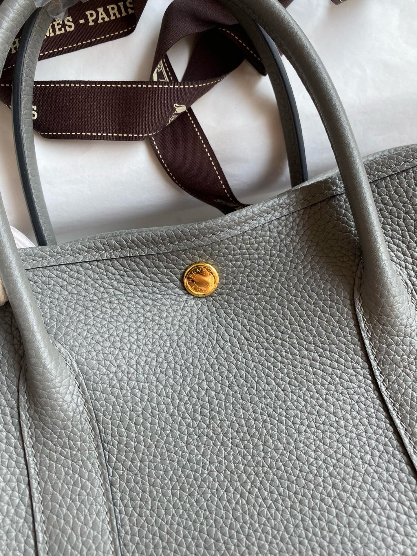 Hermes Garden Party 30 Handmade Bag in Gris Meyer Clemence Leather - Image 4
