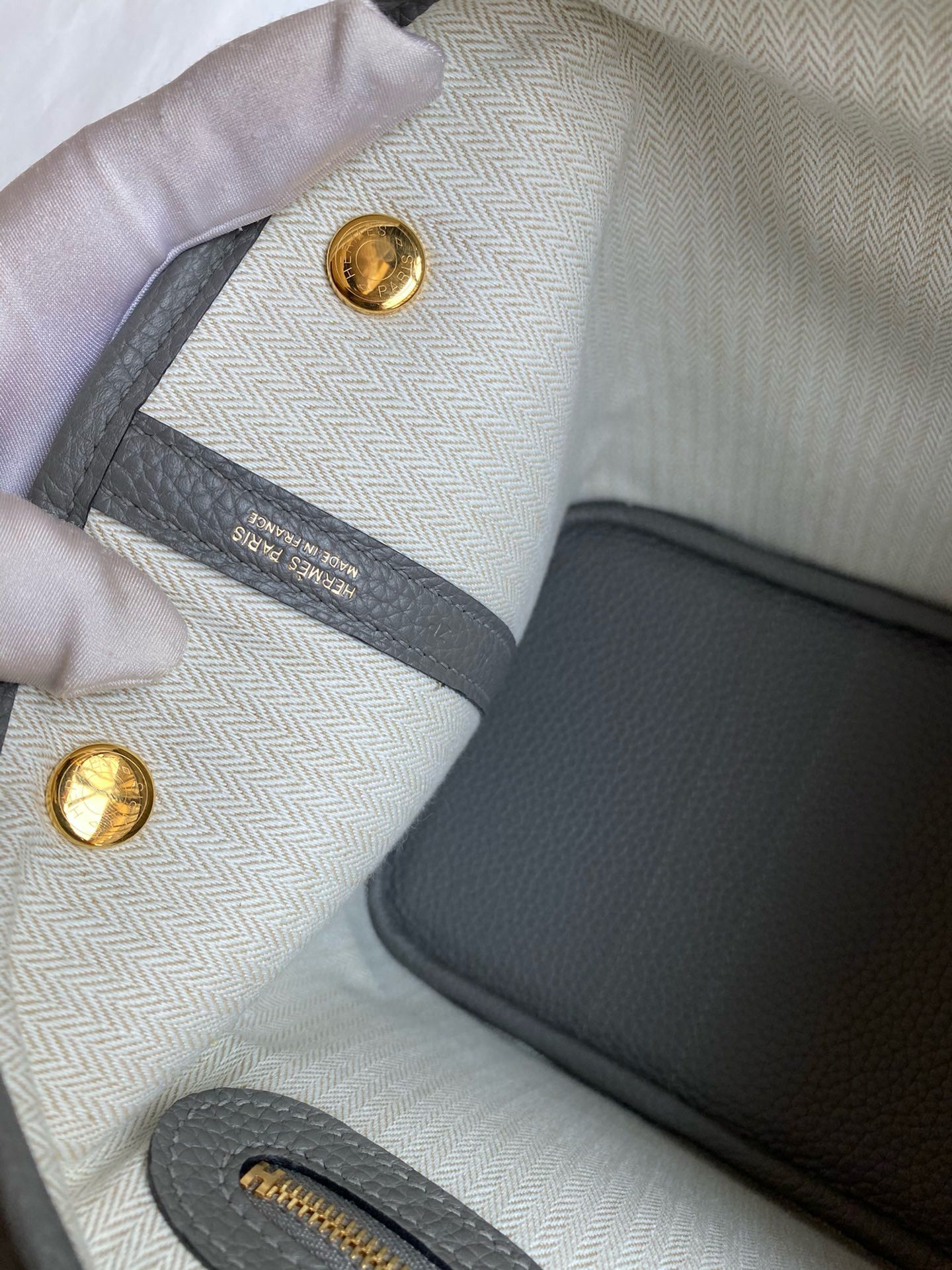 Hermes Garden Party 30 Handmade Bag in Gris Meyer Clemence Leather - Image 10