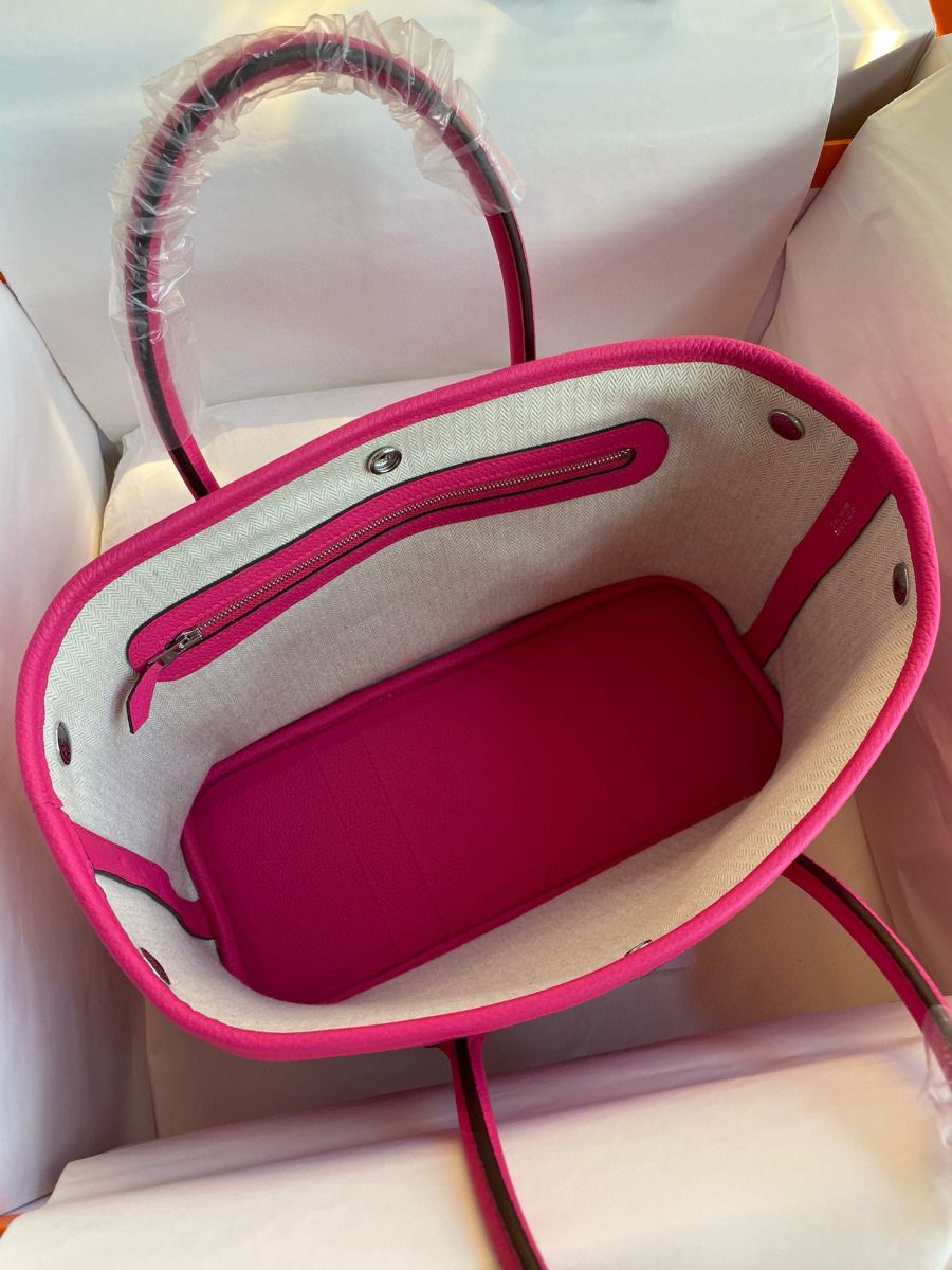 Hermes Garden Party 30 Handmade Bag in Rose Red Clemence Leather - Image 6