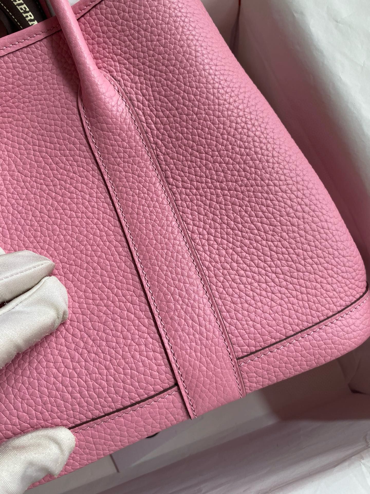 Hermes Garden Party 30 Handmade Bag in Rose Sakura Clemence Leather - Image 5
