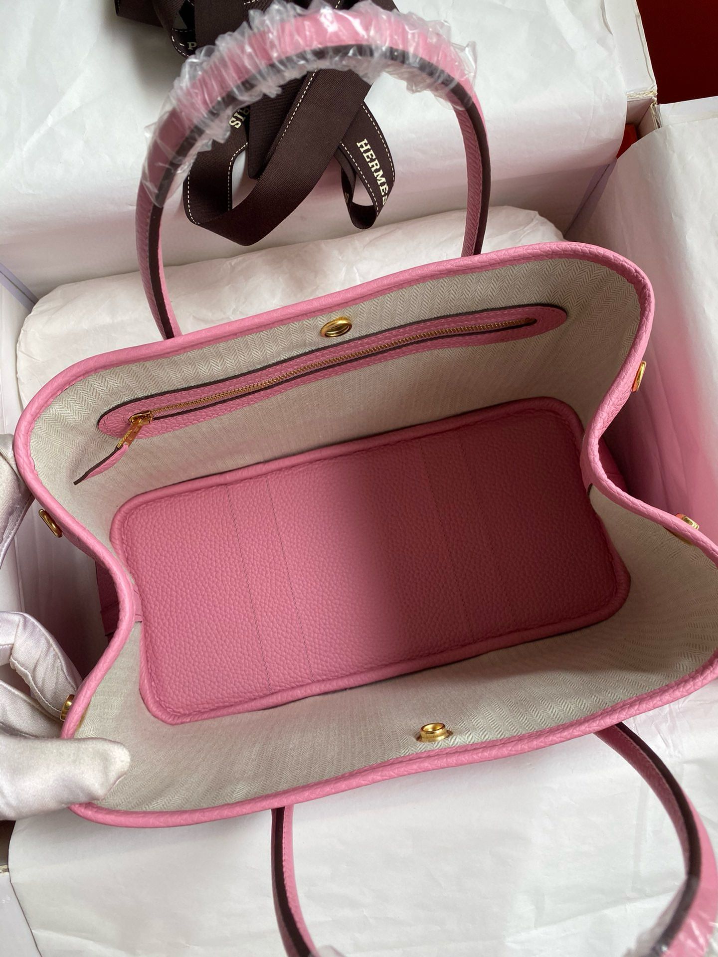 Hermes Garden Party 30 Handmade Bag in Rose Sakura Clemence Leather - Image 8