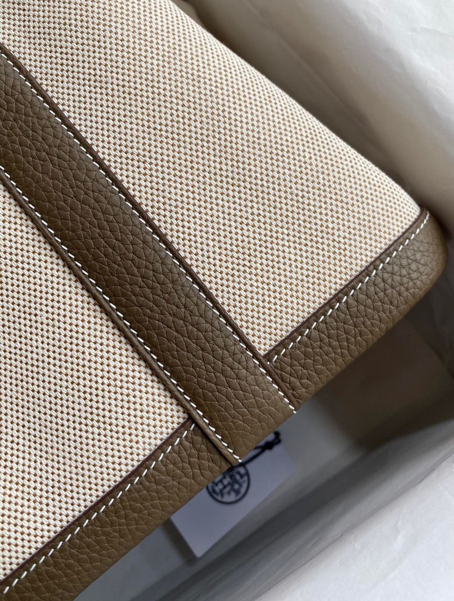 Hermes Garden Party 30 Handmade Bag in Toile and Taupe Leather - Image 5