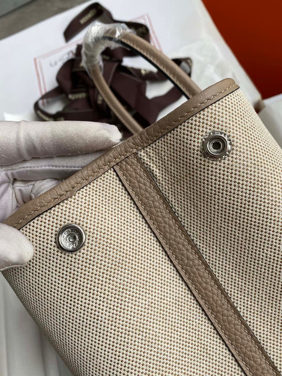 Hermes Garden Party 30 Handmade Bag in Toile and Tourterelle Leather - Image 6