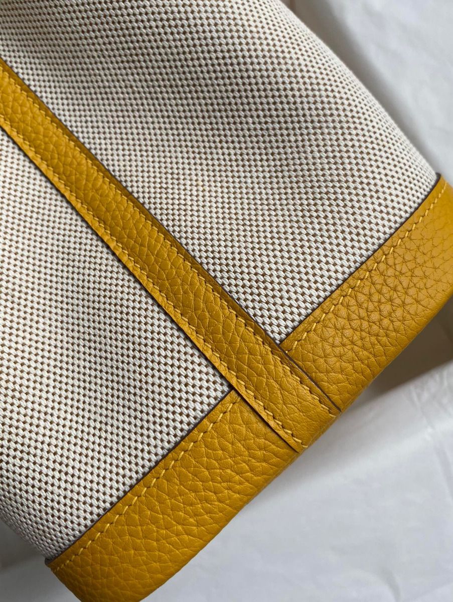 Hermes Garden Party 30 Handmade Toile and Yellow Leather - Image 7