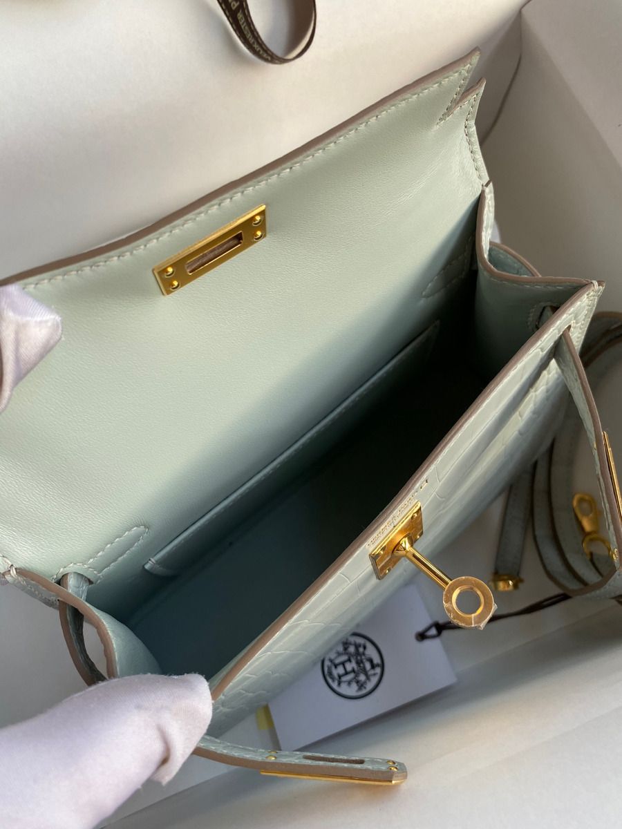 Hermes Kelly Mini II Sellier Handmade Bag In Blue Glacier Matte Alligator Leather - Image 9