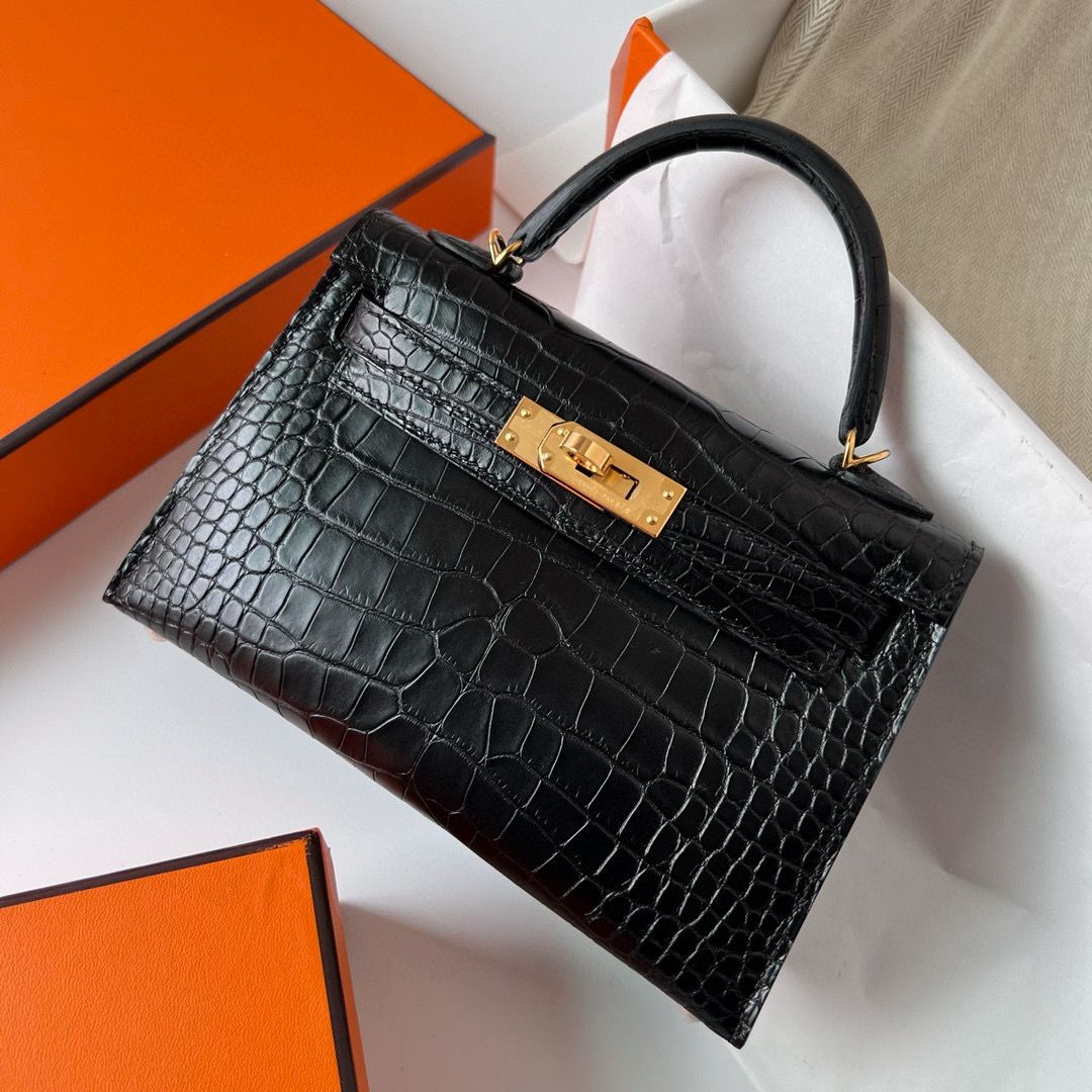 Hermes Kelly Mini II Sellier Handmade Bag in Black Matte Alligator Leather - Image 3