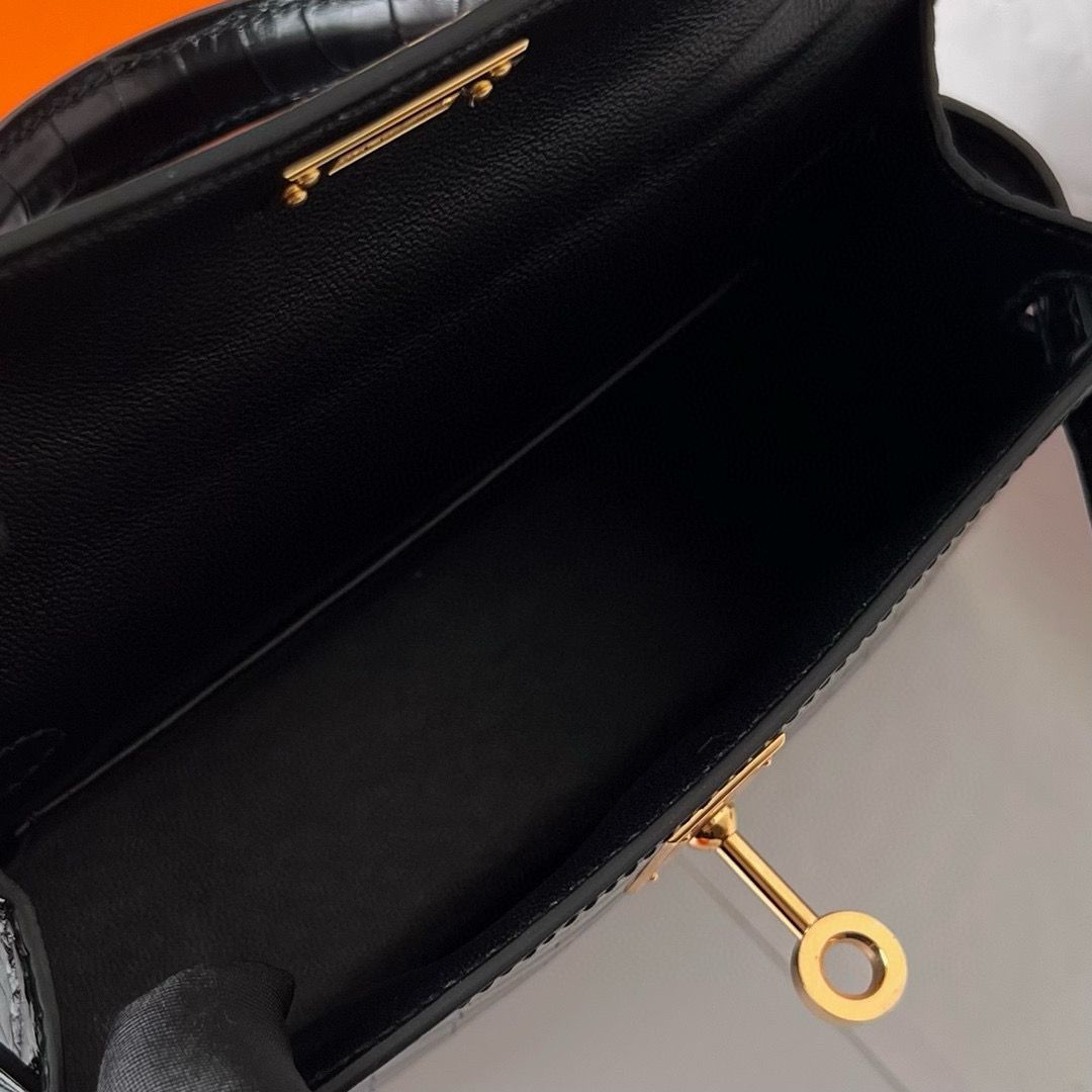 Hermes Kelly Mini II Sellier Handmade Bag in Black Matte Alligator Leather - Image 9