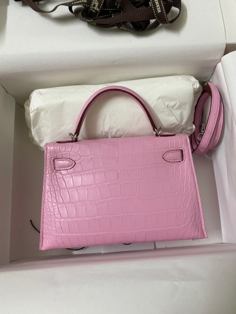 Hermes Kelly Mini II Sellier Handmade Bag In Mauve Sylvestre Matte Alligator Leather - Image 3