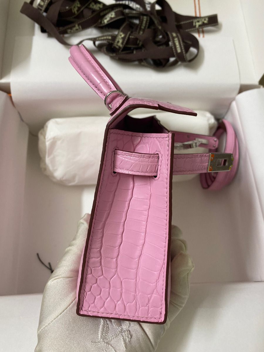 Hermes Kelly Mini II Sellier Handmade Bag In Mauve Sylvestre Matte Alligator Leather - Image 7
