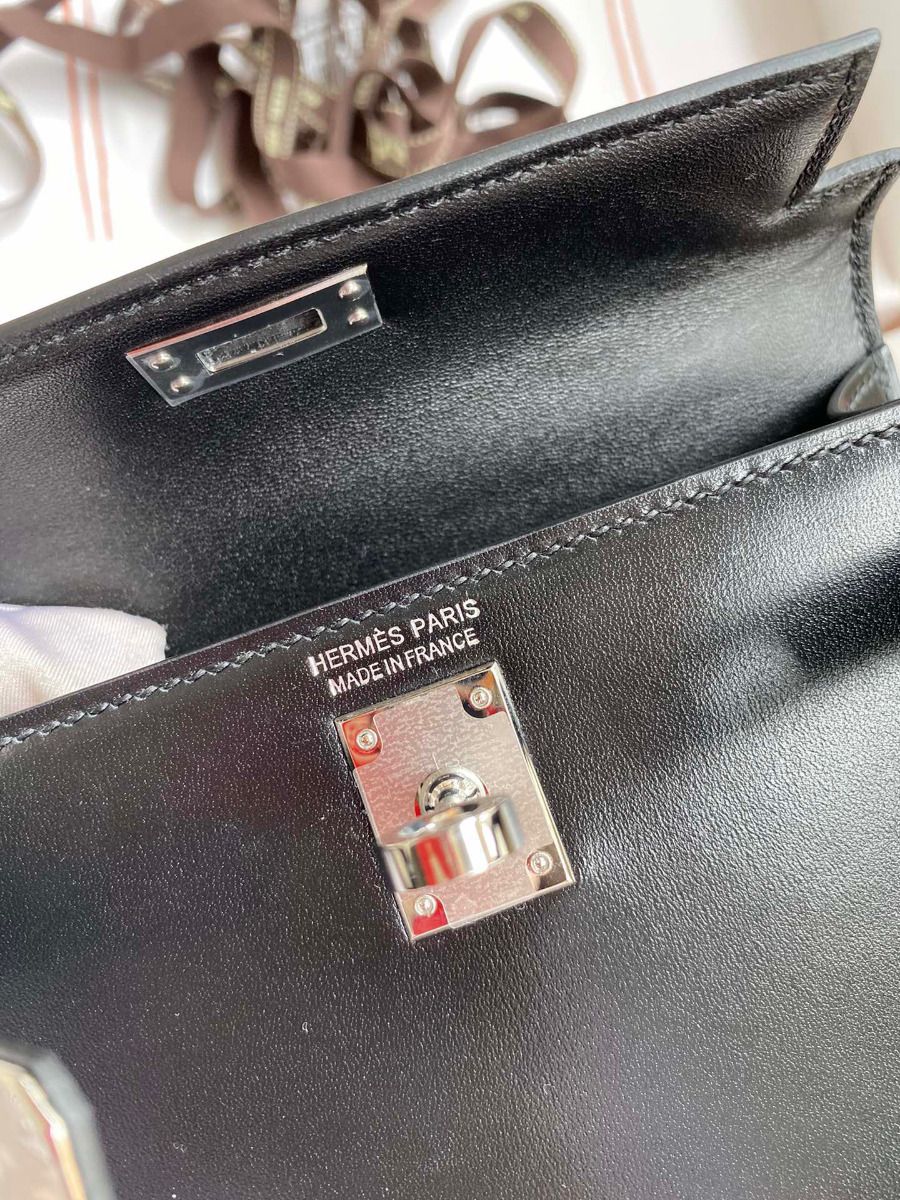 Hermes Kelly Mini II Sellier Handmade Bag In Black Box Calfskin - Image 9