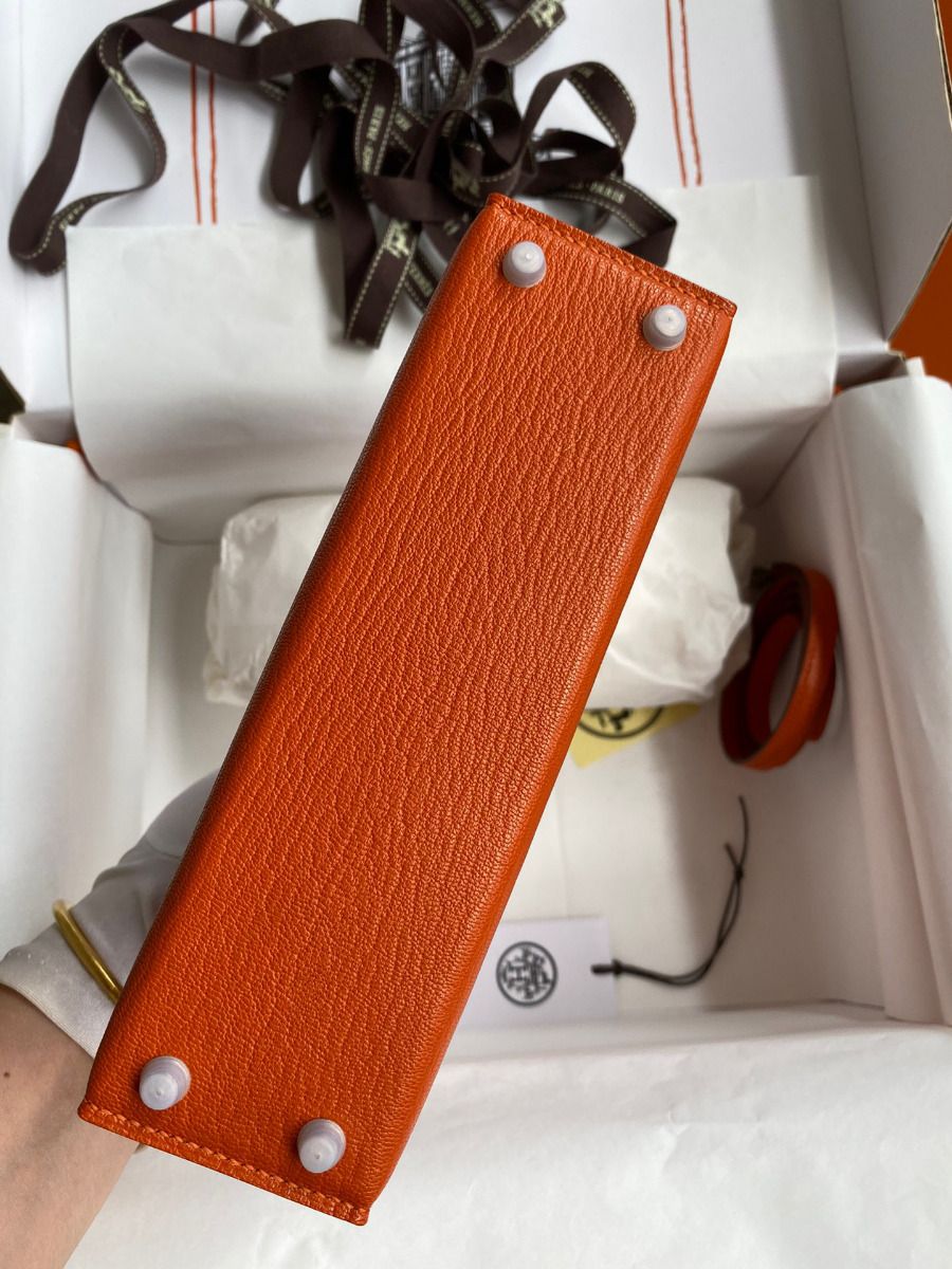 Hermes Kelly Mini II Sellier Handmade Bag In Orange Chevre Mysore Leather - Image 4
