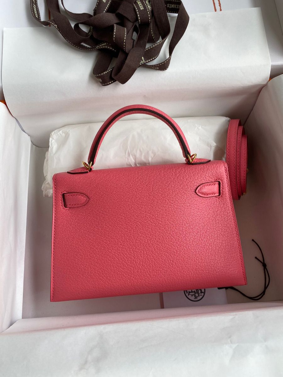Hermes Kelly Mini II Sellier Handmade Bag In Rose Lipstick Chevre Mysore Leather - Image 3