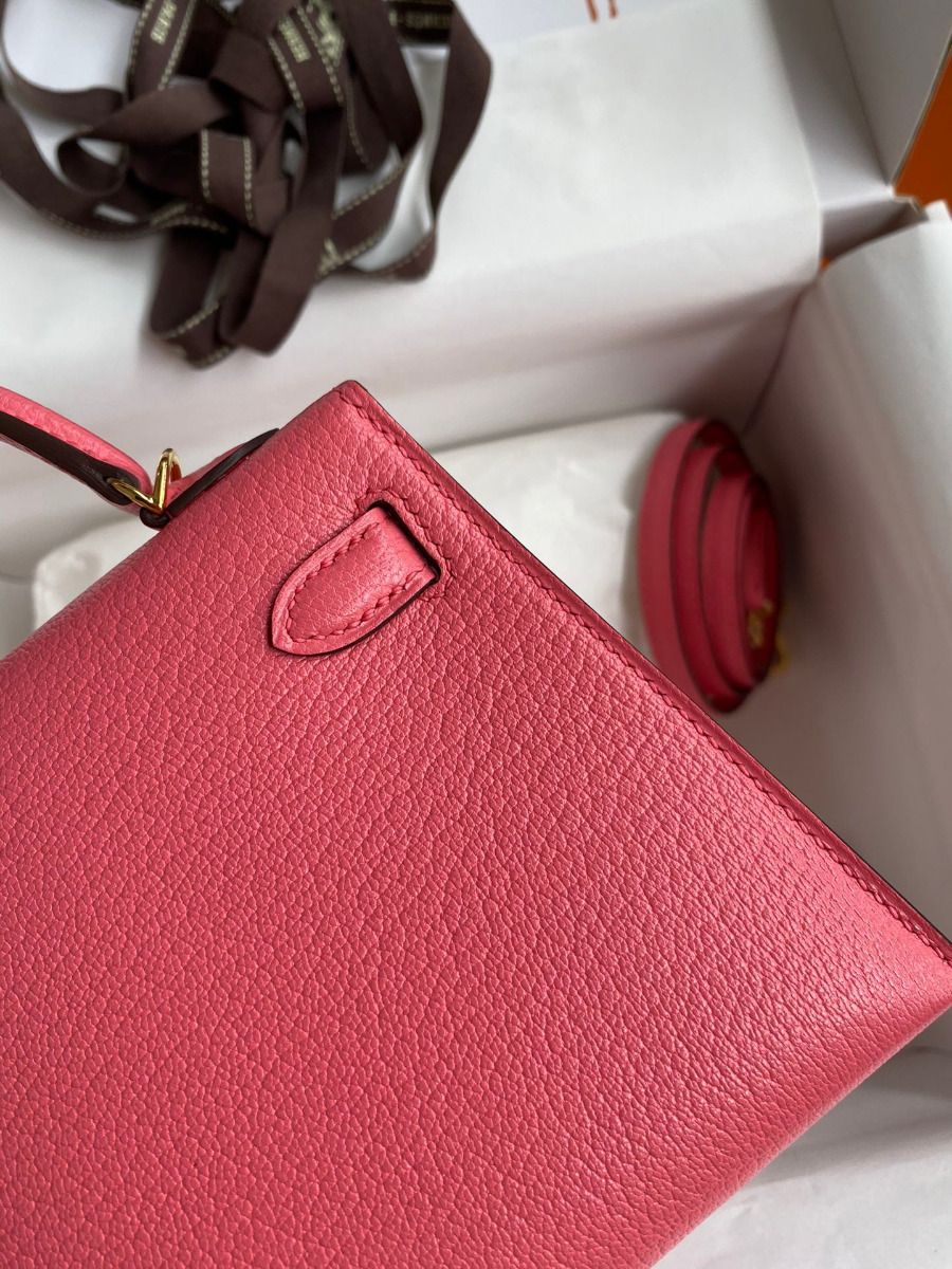 Hermes Kelly Mini II Sellier Handmade Bag In Rose Lipstick Chevre Mysore Leather - Image 6