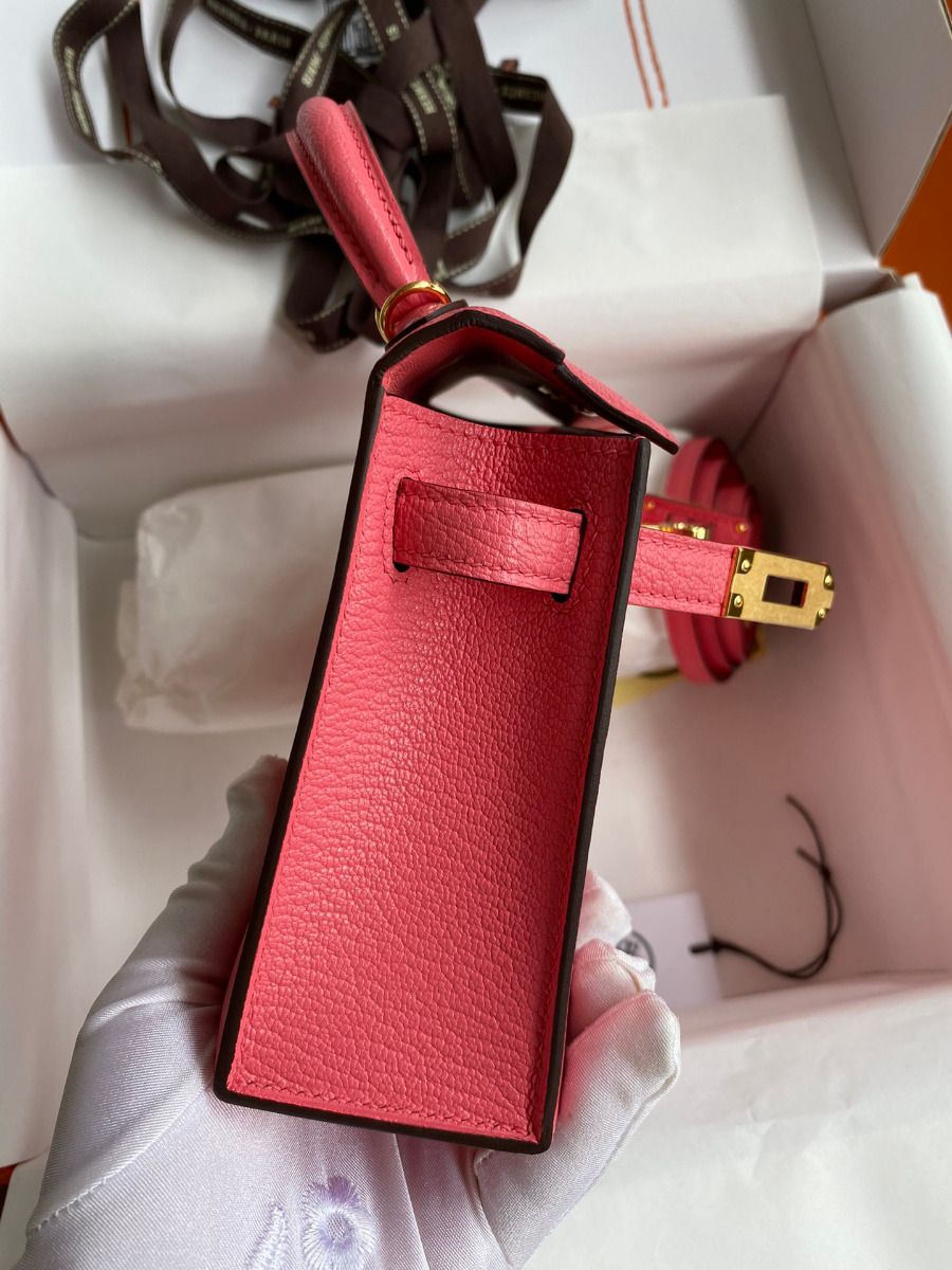 Hermes Kelly Mini II Sellier Handmade Bag In Rose Lipstick Chevre Mysore Leather - Image 7