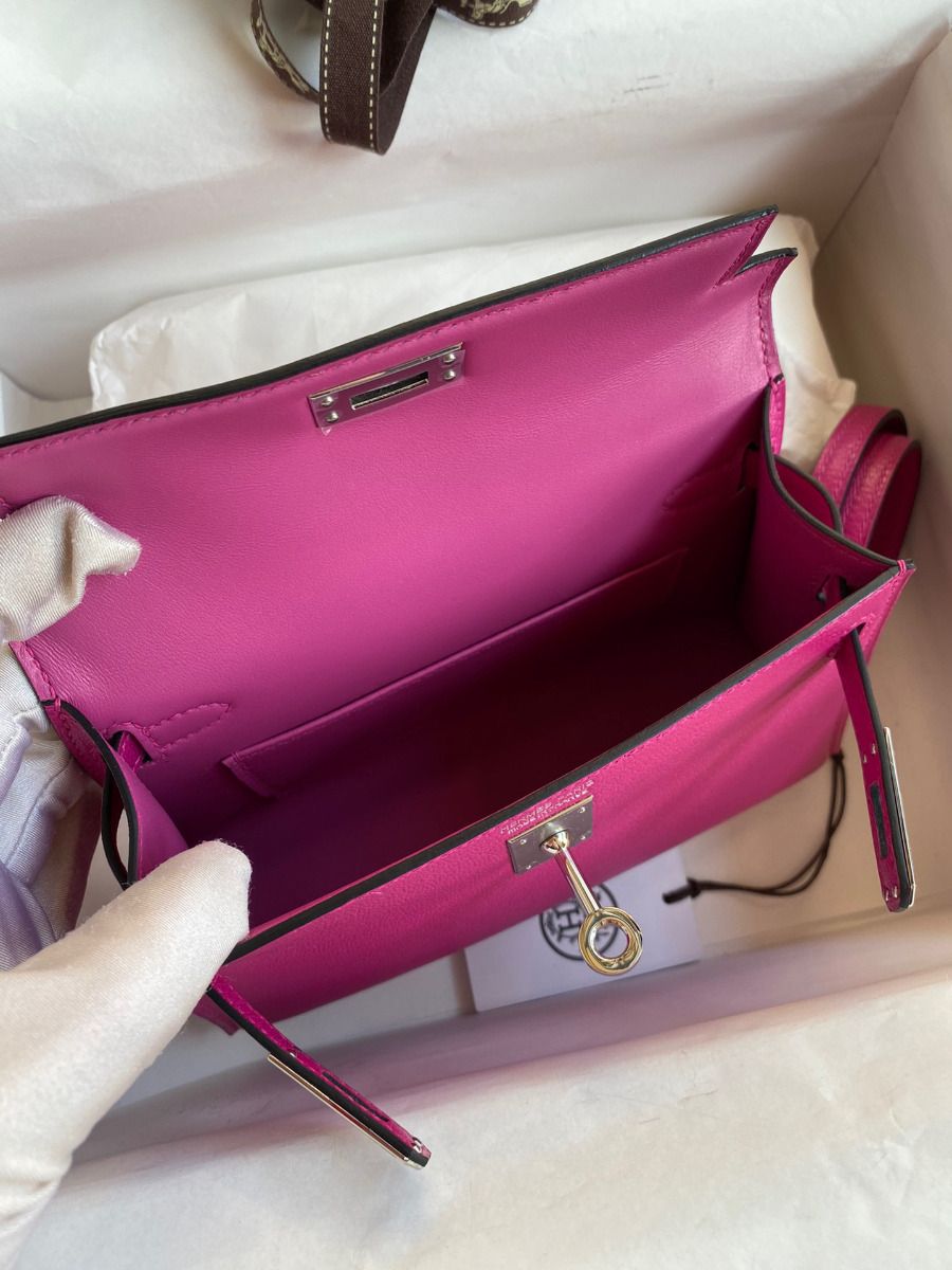 Hermes Kelly Mini II Sellier Handmade Bag In Rose Purple Chevre Mysore Leather - Image 9