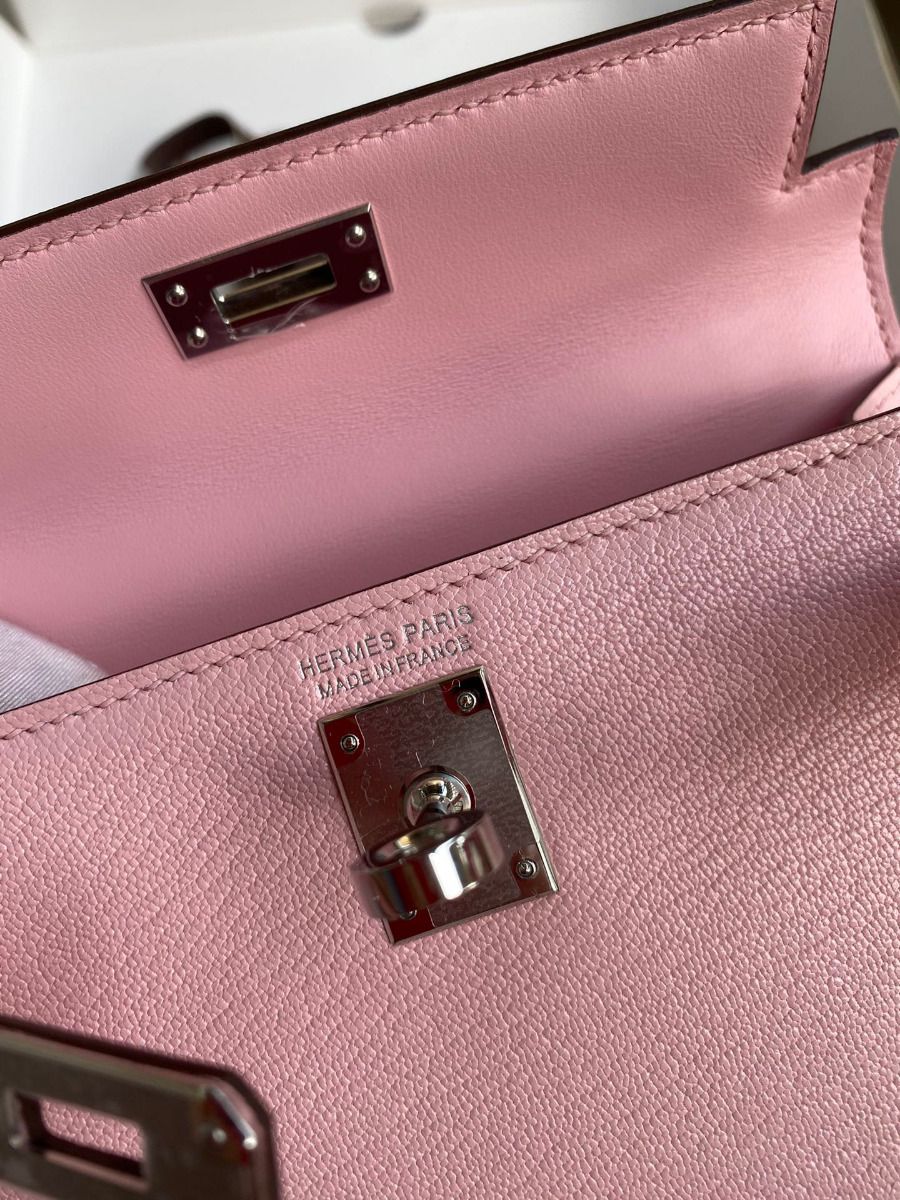 Hermes Kelly Mini II Sellier Handmade Bag In Rose Sakura Chevre Mysore Leather - Image 9