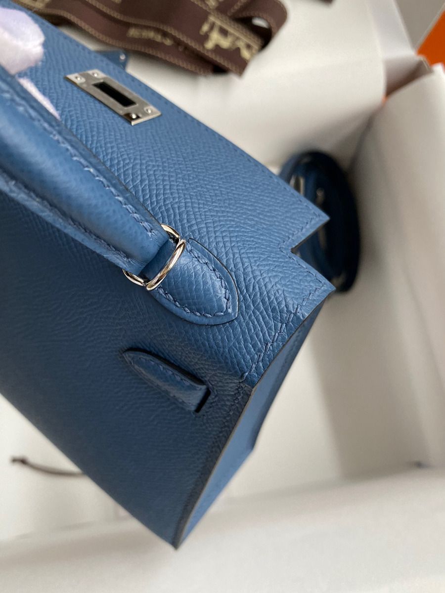 Hermes Kelly Mini II Sellier Handmade Bag In Blue Agate Epsom Calfskin - Image 8
