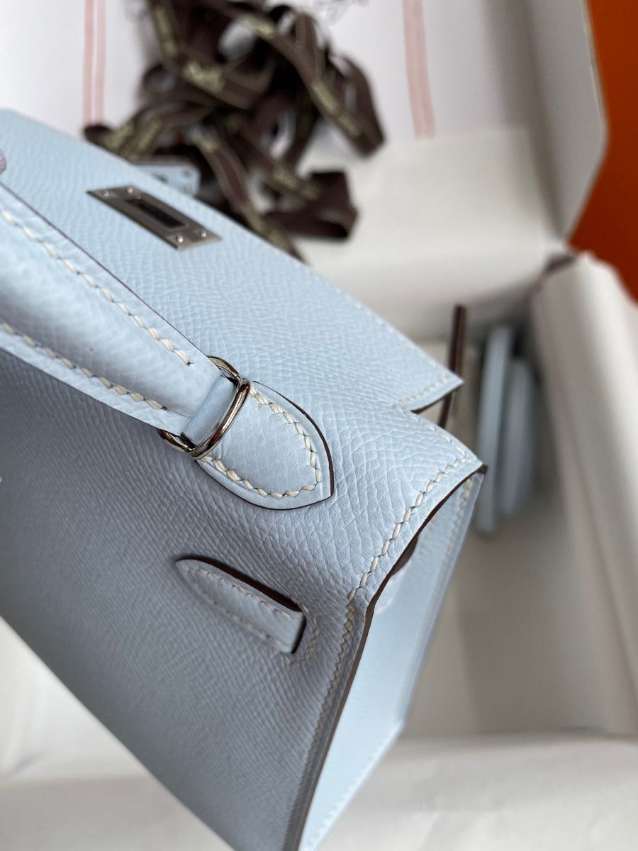 Hermes Kelly Mini II Sellier Handmade Bag In Blue Brume Epsom Calfskin - Image 8