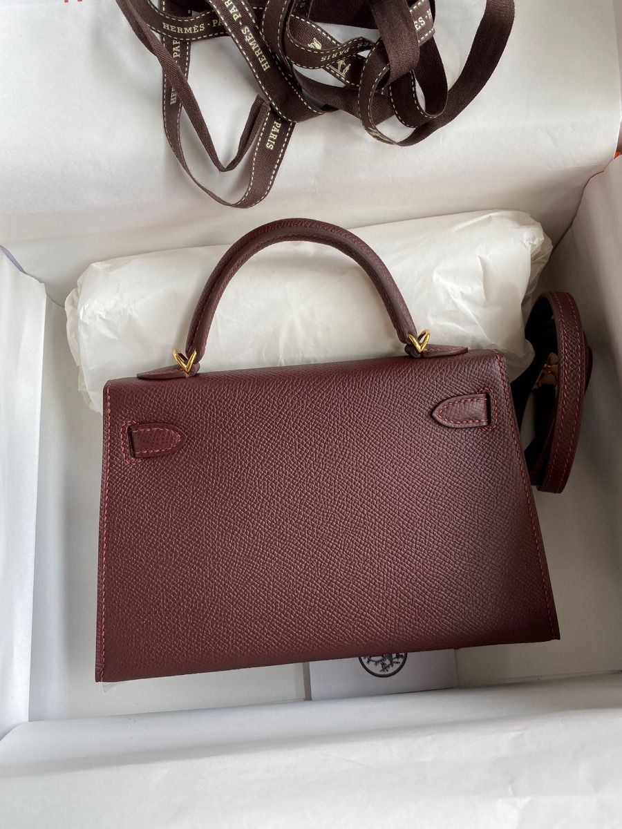 Hermes Kelly Mini II Sellier Handmade Bag In Bordeaux Epsom Calfskin - Image 3