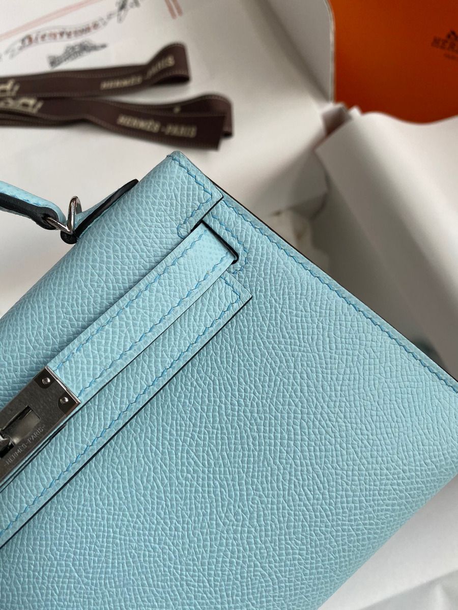 Hermes Kelly Mini II Sellier Handmade Bag In Blue Zephyr Epsom Calfskin - Image 5