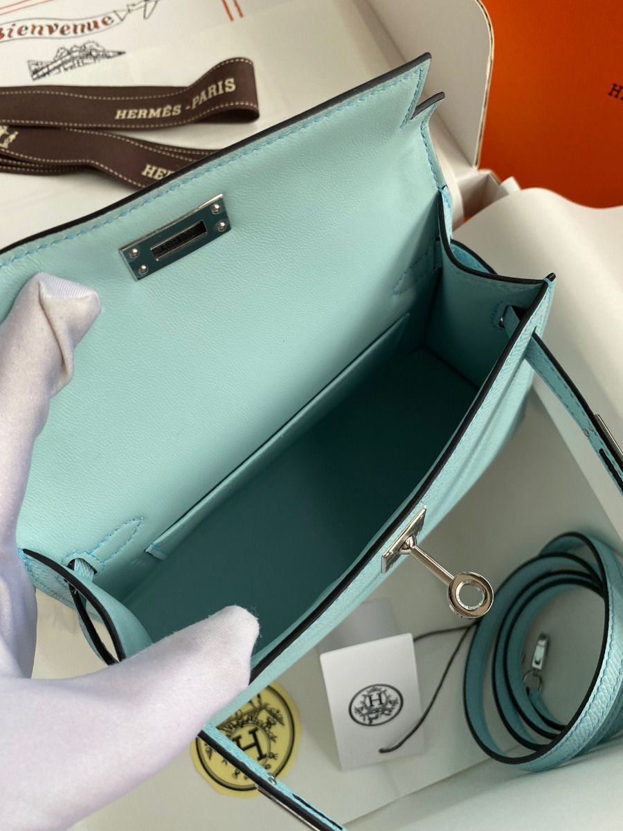 Hermes Kelly Mini II Sellier Handmade Bag In Blue Zephyr Epsom Calfskin - Image 10