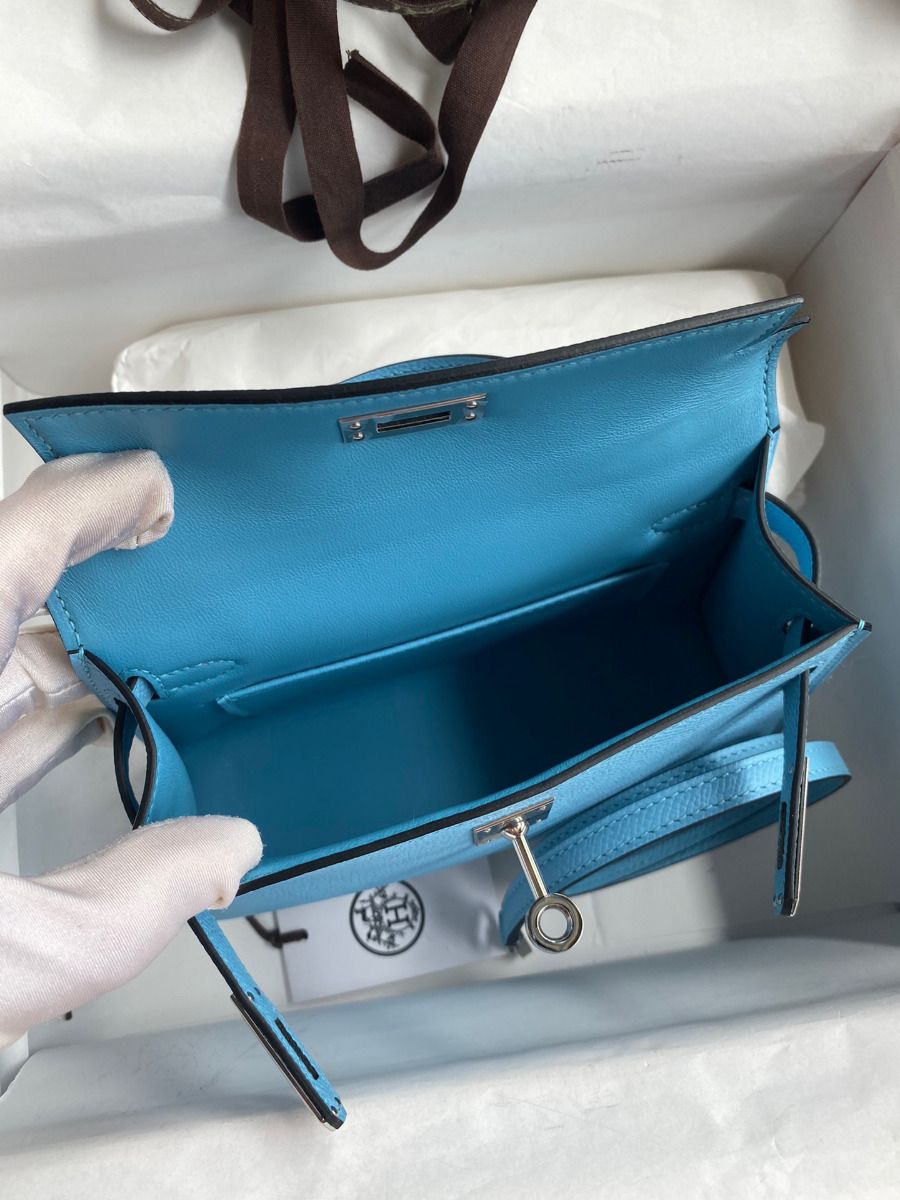 Hermes Kelly Mini II Sellier Handmade Bag In Celeste Epsom Calfskin - Image 10
