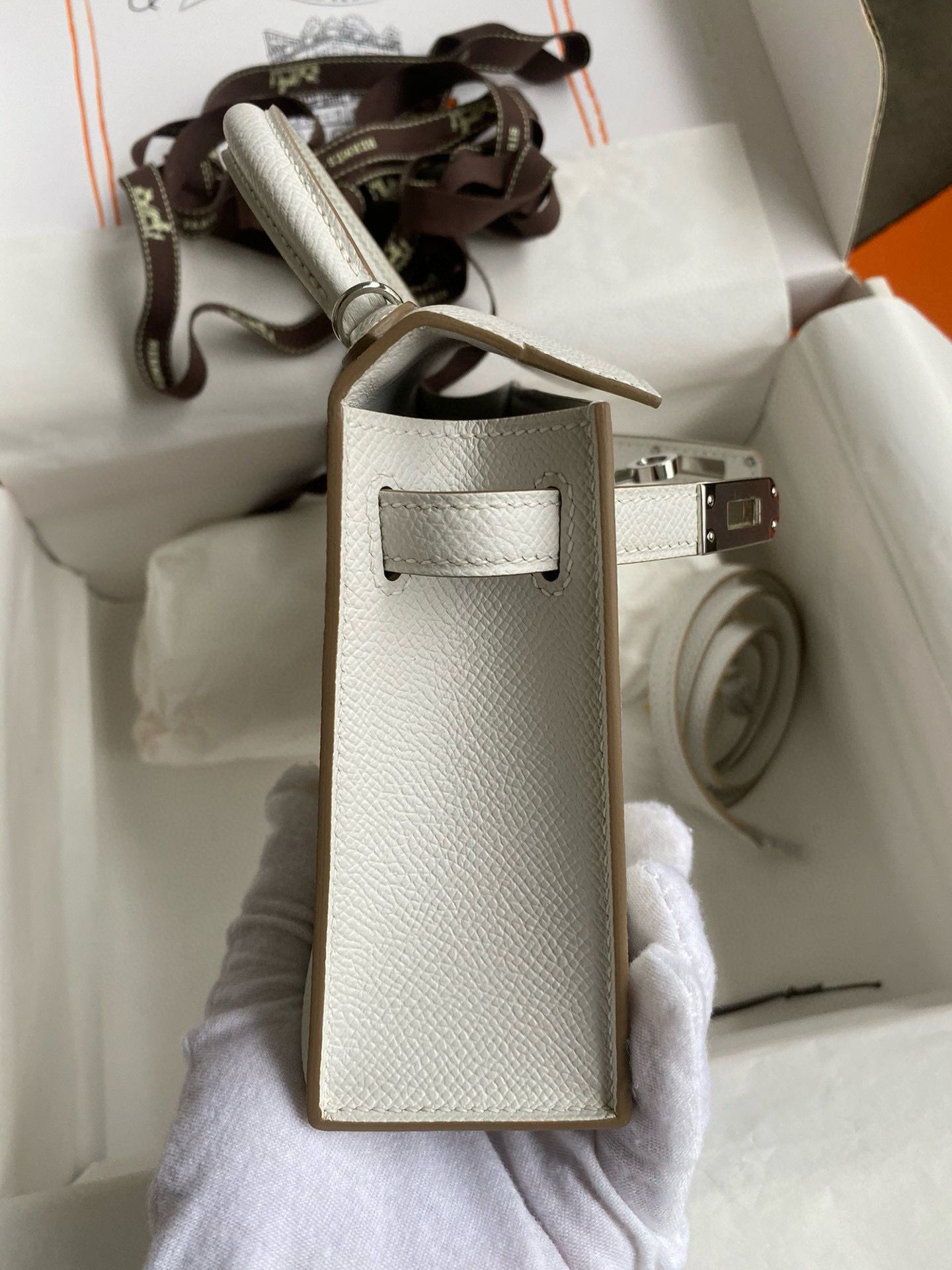 Hermes Kelly Mini II Sellier Handmade Bag In Gris Pale Epsom Calfskin - Image 7