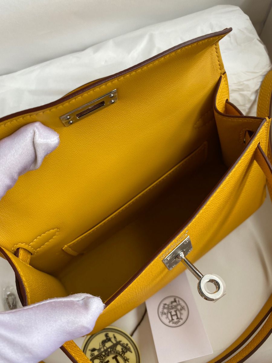 Hermes Kelly Mini II Sellier Handmade Bag In Jaune Ambre Epsom Calfskin - Image 9