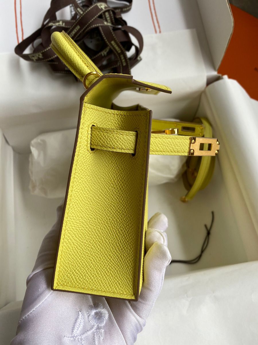Hermes Kelly Mini II Sellier Handmade Bag In Lime Epsom Calfskin - Image 7