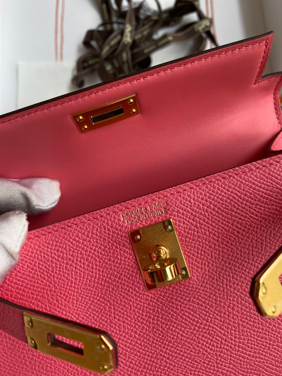 Hermes Kelly Mini II Sellier Handmade Bag In Rose Azalee Epsom Calfskin - Image 9