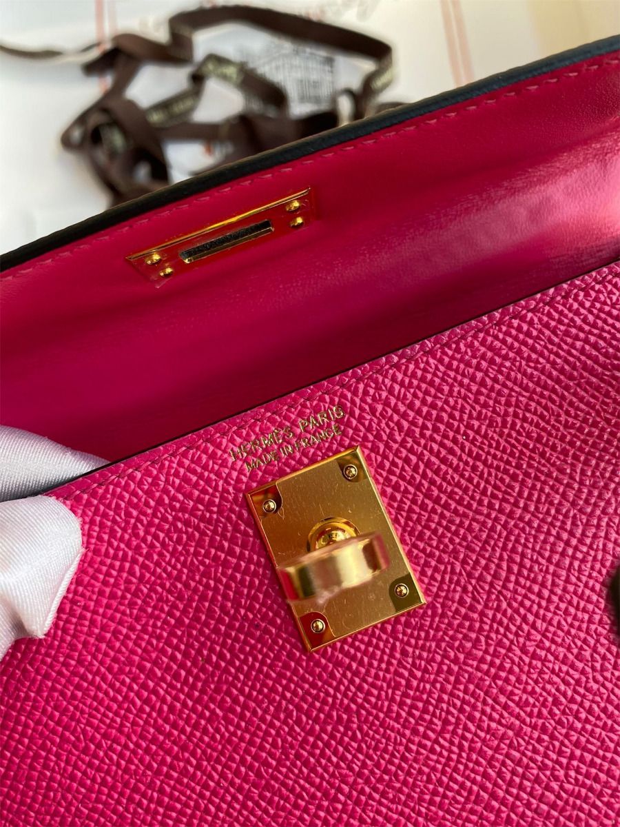 Hermes Kelly Mini II Sellier Handmade Bag In Rose Red Epsom Calfskin - Image 9