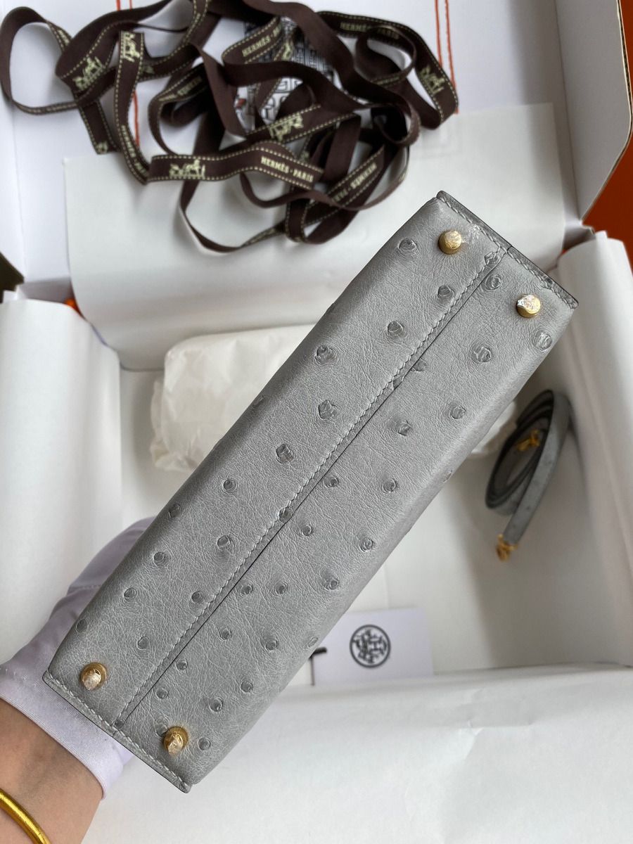 Hermes Kelly Mini II Sellier Handmade Bag In Bleu Glacier Ostrich Leather - Image 4