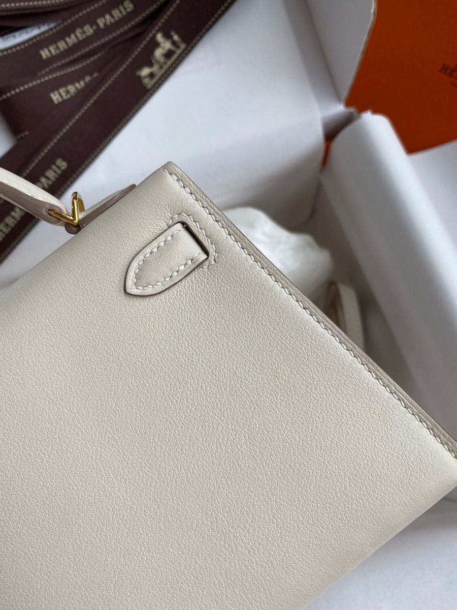 Hermes Kelly Mini II Sellier Handmade Bag In Craie Swift Calfskin - Image 6
