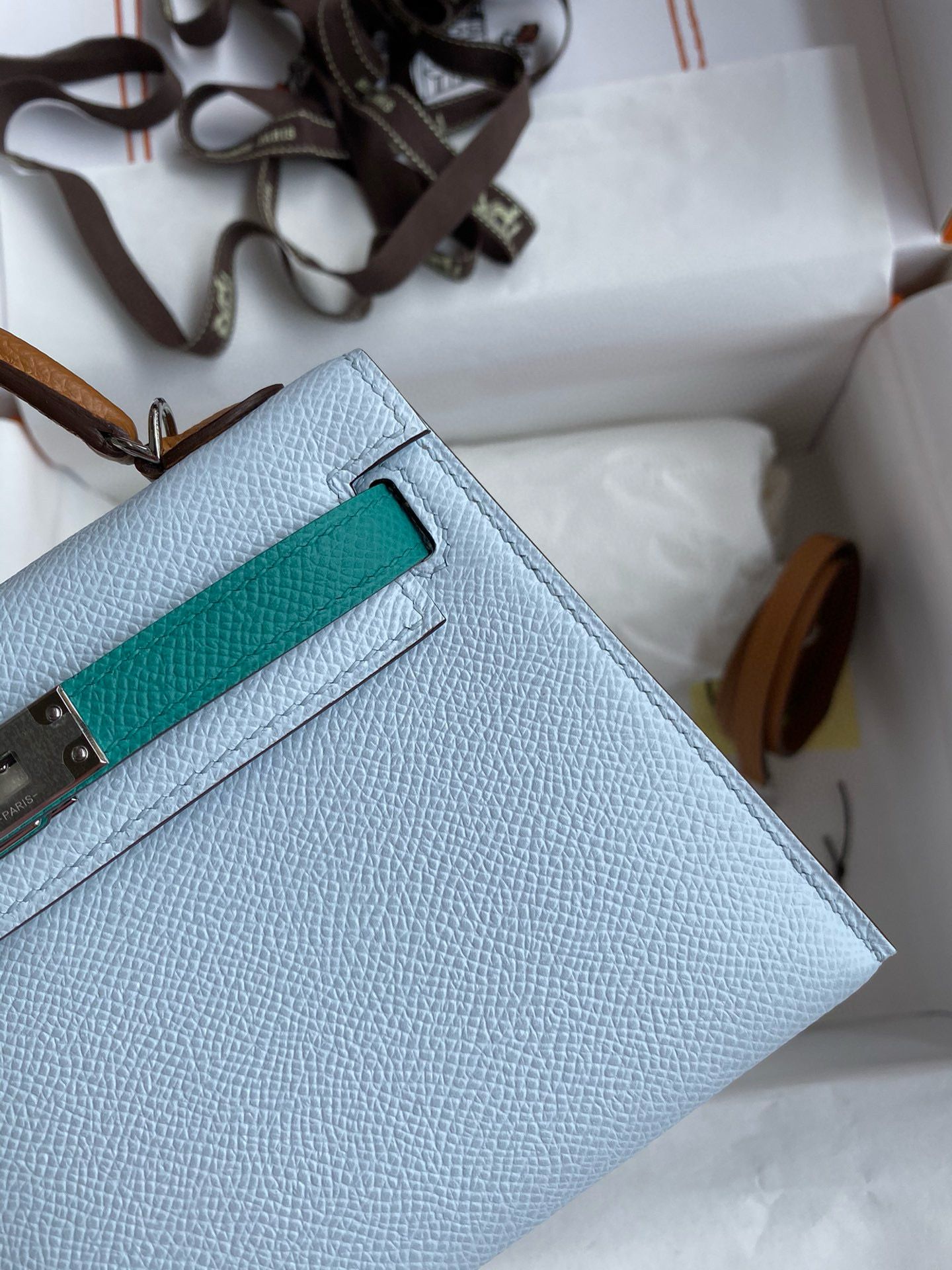 Hermes HSS Kelly Mini II Sellier Tri-color Bag in Blue/Green/Sesame Epsom Calfskin - Image 5