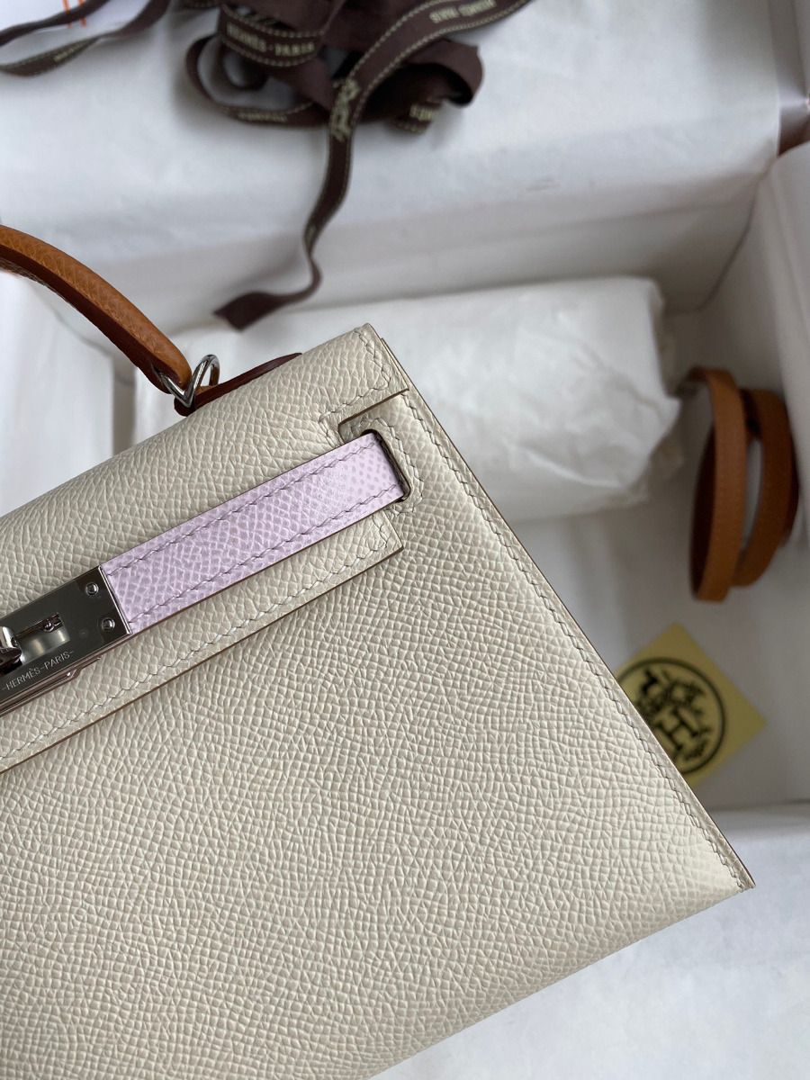 Hermes HSS Kelly Mini II Sellier Tri-color Bag In Craie/Pink/Gold Epsom Calfskin - Image 5