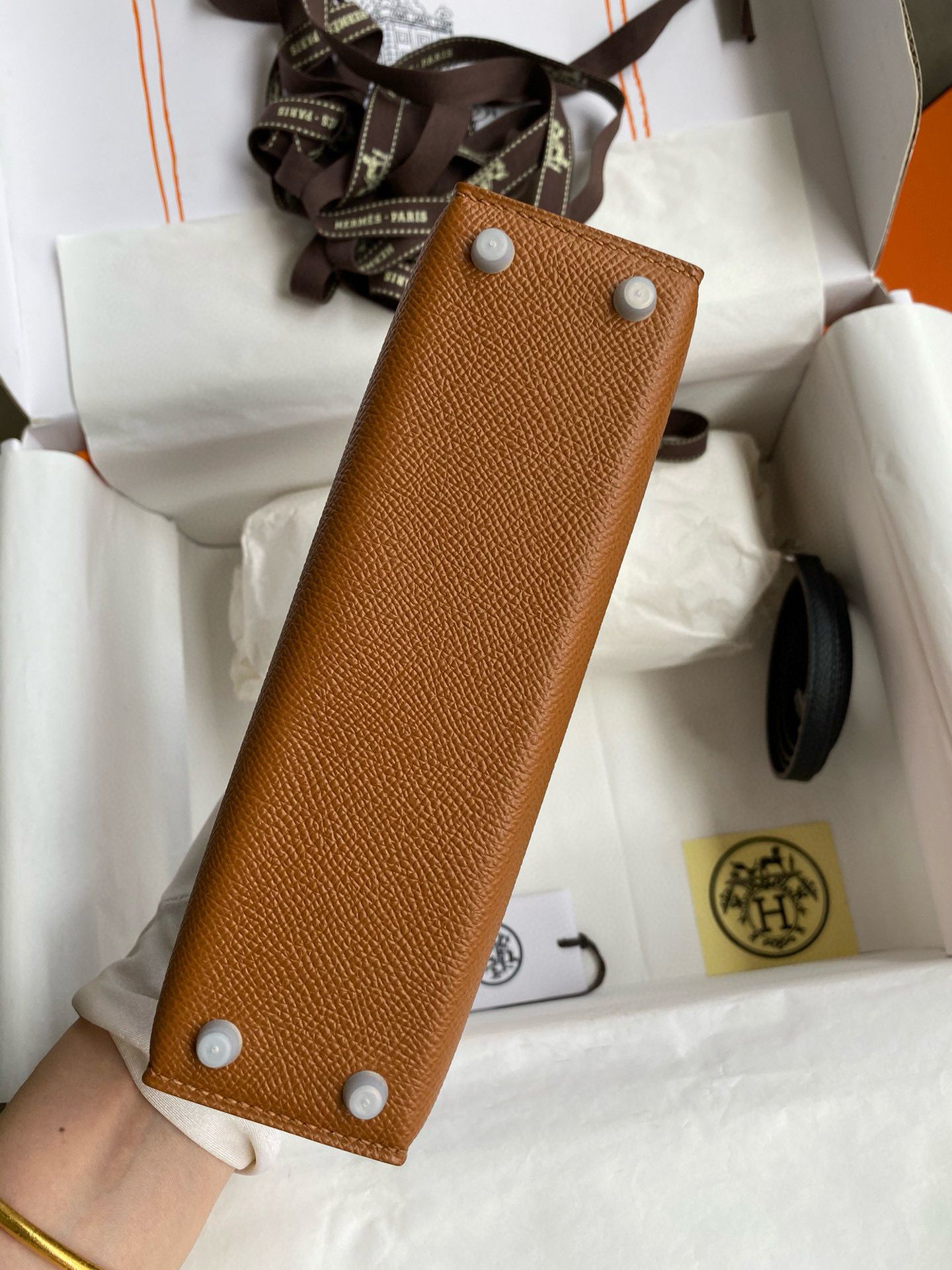 Hermes HSS Kelly Mini II Sellier Tri-color Bag in Gold/Craie/Black Epsom Calfskin - Image 4