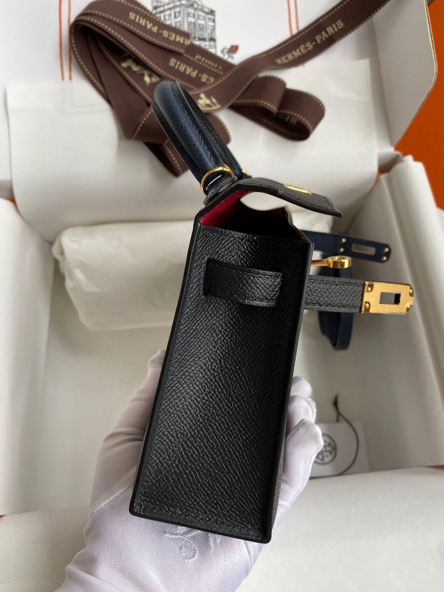 Hermes Kelly Mini II Sellier Tri-color Bag In Black/Blue Indigo/Red Calfskin - Image 7