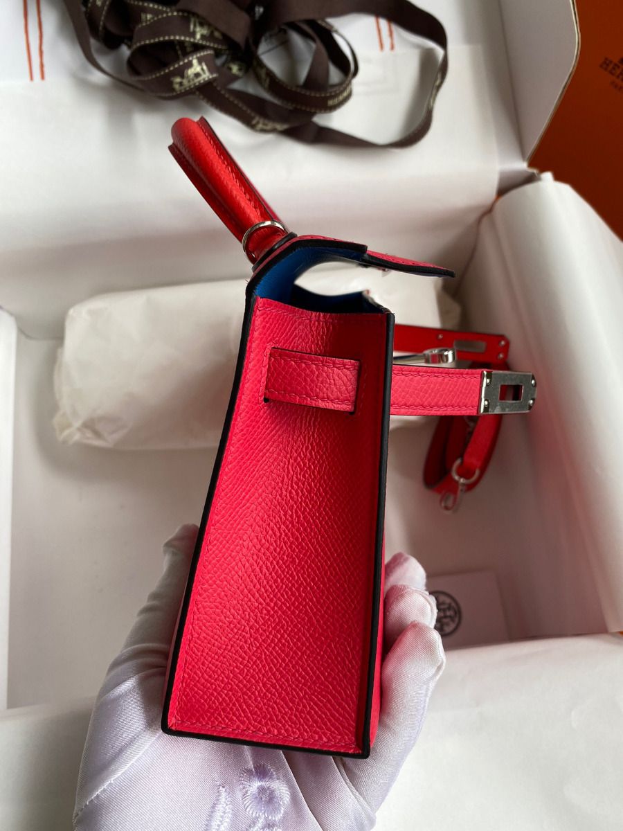 Hermes Kelly Mini II Sellier Tri-color Bag In Red/Rose Extreme/Blue Epsom Calfskin - Image 7