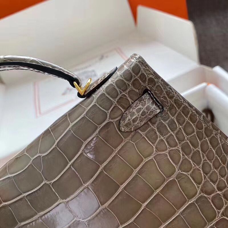 Hermes Kelly Mini II Handmade Bag In Taupe Alligator Crocodile - Image 6