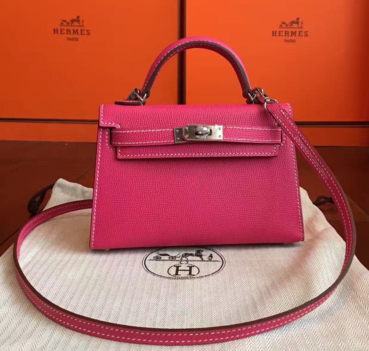 Hermes Kelly Mini II Handmade Bag In Rose Tyrien Epsom Leather