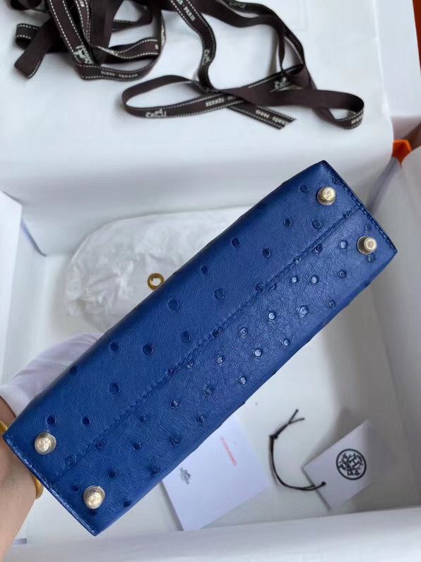Hermes Kelly Mini II Handmade Bag In Blue Electric Ostrich Leather - Image 3