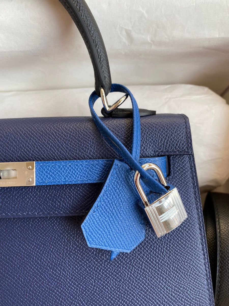 Hermes Kelly Sellier 25 Bicolor Bag in Blue Saphir and Blue France Epsom Calfskin - Image 3