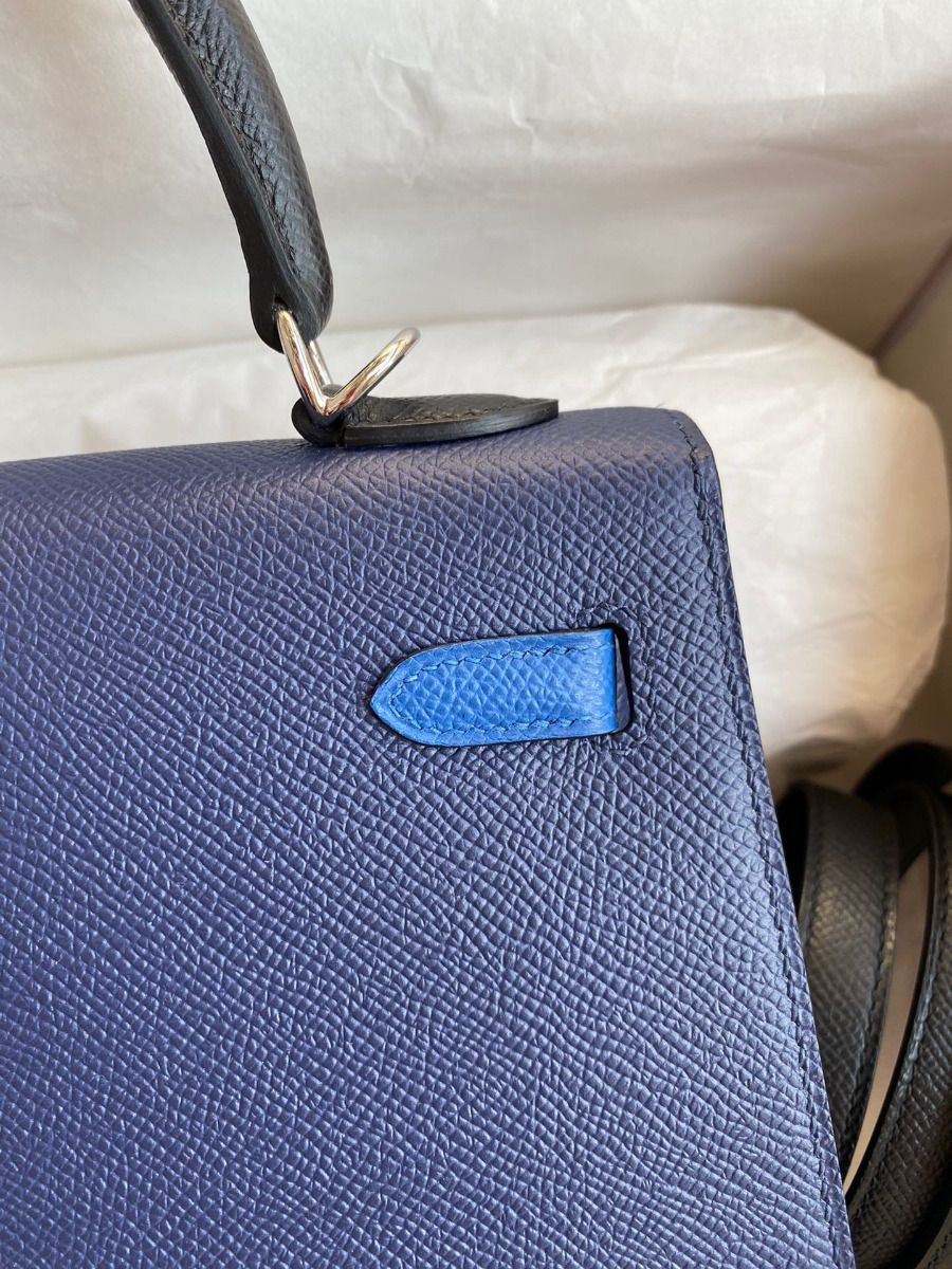Hermes Kelly Sellier 25 Bicolor Bag in Blue Saphir and Blue France Epsom Calfskin - Image 4
