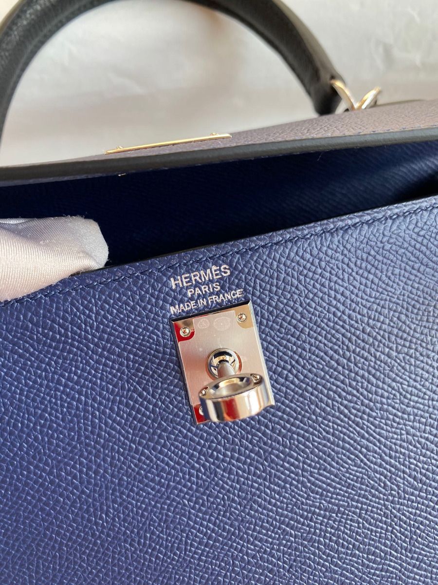 Hermes Kelly Sellier 25 Bicolor Bag in Blue Saphir and Blue France Epsom Calfskin - Image 7