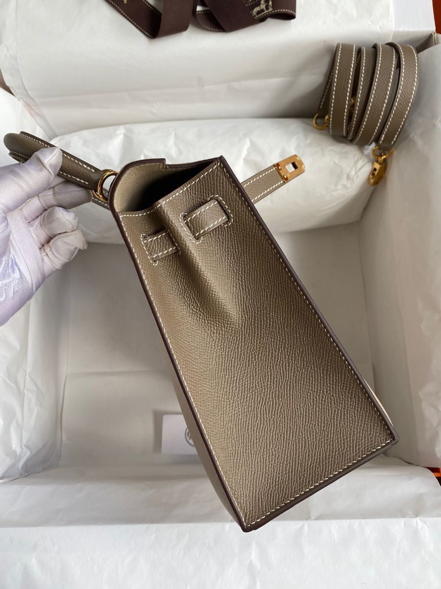 Hermes Kelly Sellier 25 Bicolor Bag in Trench and Taupe Epsom Calfskin - Image 6